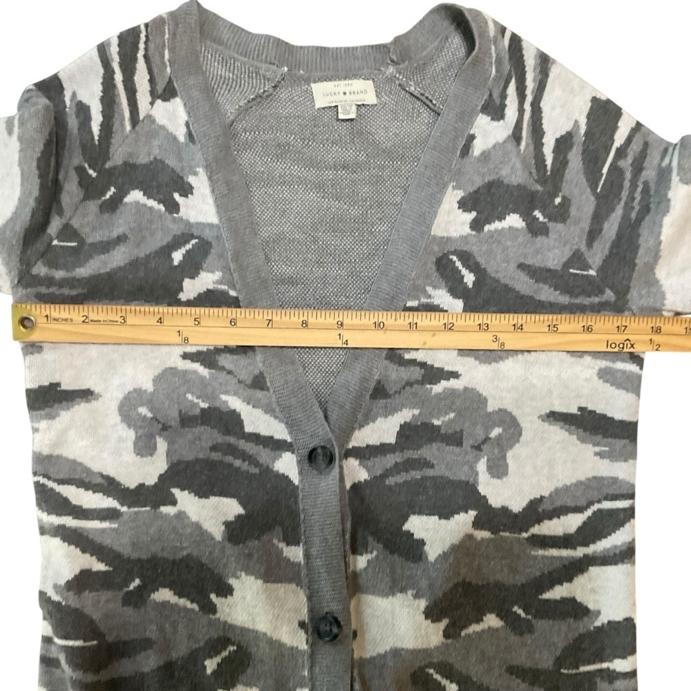 Lucky Brand Gray Camo Button Front Longline Cardigan XS - Picture 9 of 11
